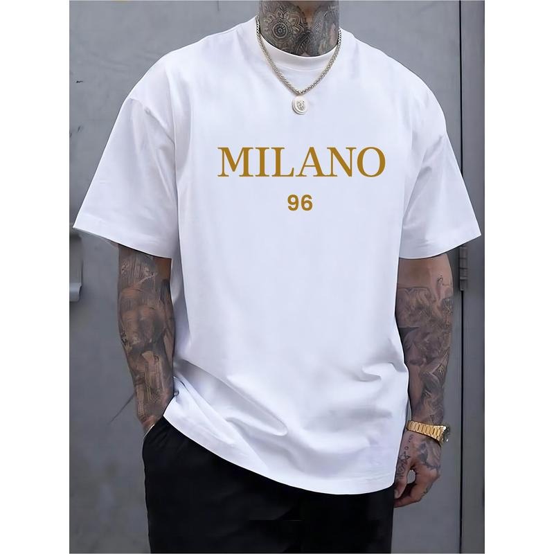 Golden Foil Milano Print Tee - Men's Round Crew Neck Short Sleeve T-Shirts - Breathable, Comfy, Regular Fit, Casual...