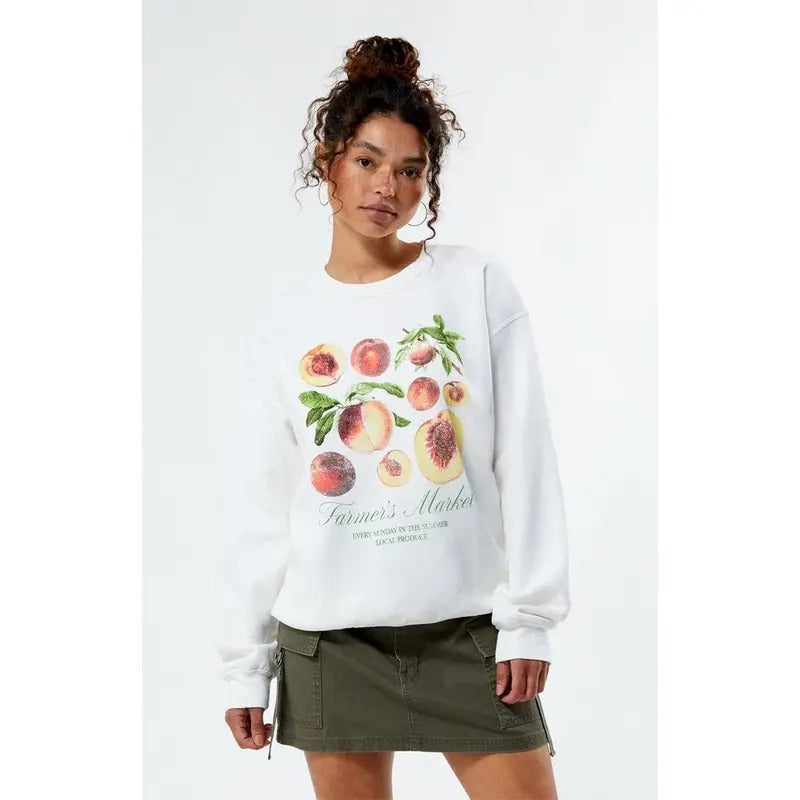 Golden Hour Women's Peach Farmers Market Crew Neck Sweatshirt T-Shirts, Hoodie | GrindPrints.com