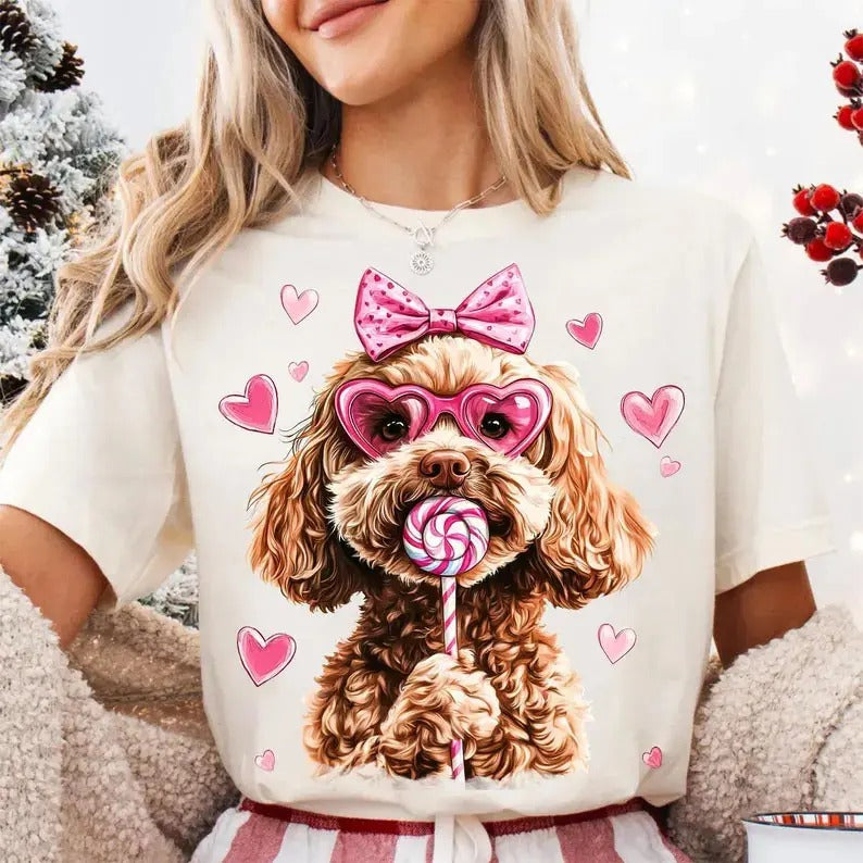 Goldendoodle Coquette Shirt, Coquette Valentines Shirt, Doodle Mom Coquette Shirt, Goldendoodle Shirt, Pink Dog Coquette...