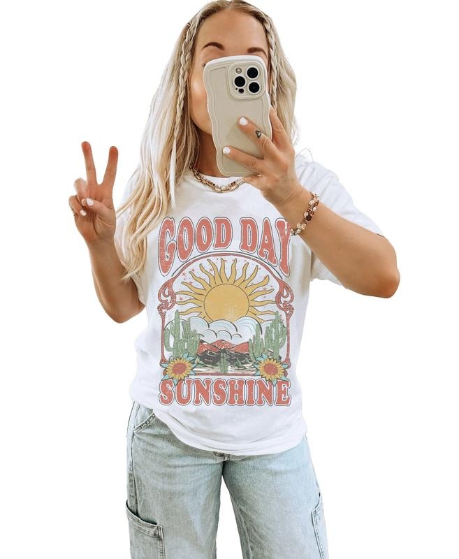 Good Day Sunshine Tee, Sun Graphic Tee, Sun T Shirt, Boho Tee, Hippie Shirts, Trendy Y2k Shirt, Unisex T-Shirt, Short...