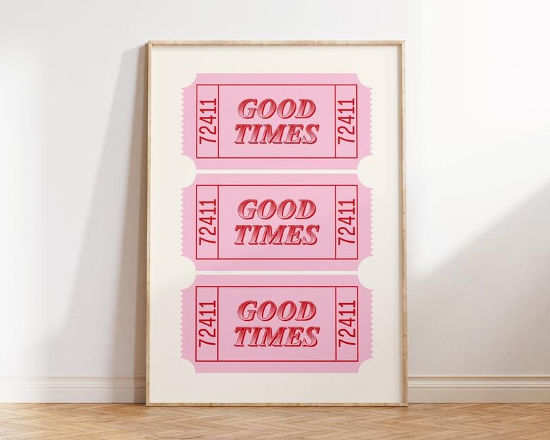 Good Times Ticket Print, Trendy Wall Art, Dorm Decor Print, Retro Wall Decor, Bar Cart Decor, Preppy Pink Aesthetic,...