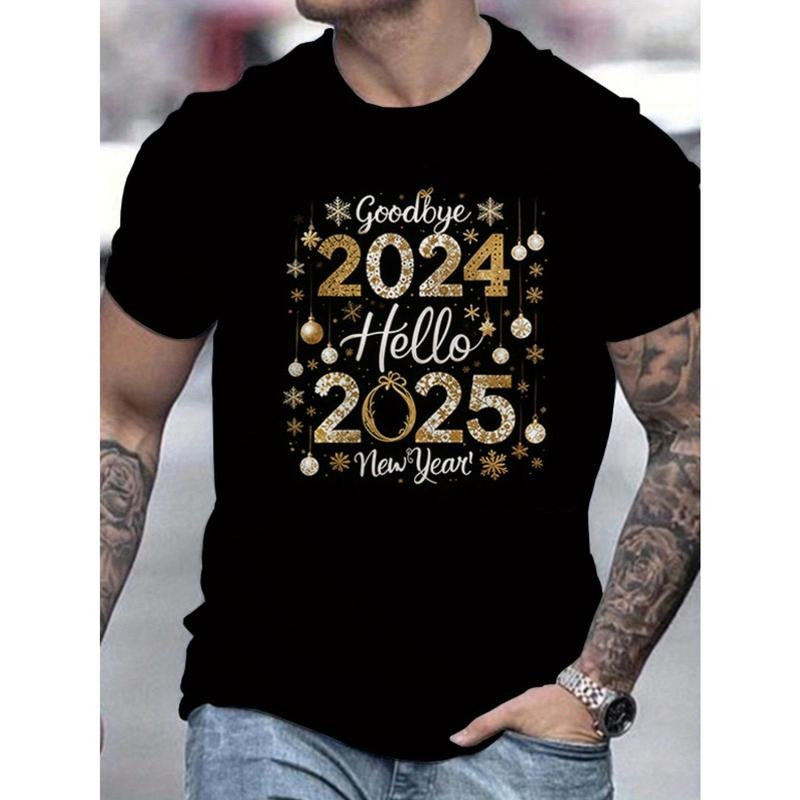 Goodbye 2024, Hello 2025" Men's Casual T-Shirt - Crew Neck, Short Sleeve, Cotton, Machine Washable