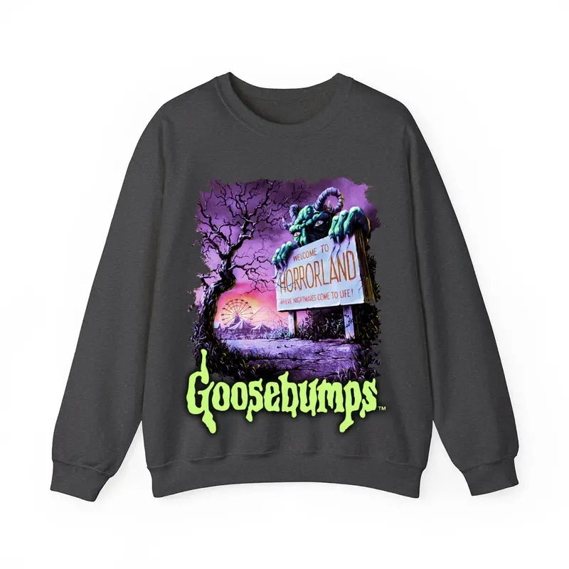 Goosebumps Horrow Sweatshirts, Welcome To Horror Land Sweatshirts, One Day At Horror Land, Halloween Sweatshirt, Horror...