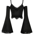 Goth Y2k Lace Trim Cold Shoulder Bell Long Sleeve Crop Tops T-Shirts, Hoodie, Sweatshirt | GrindPrints.com
