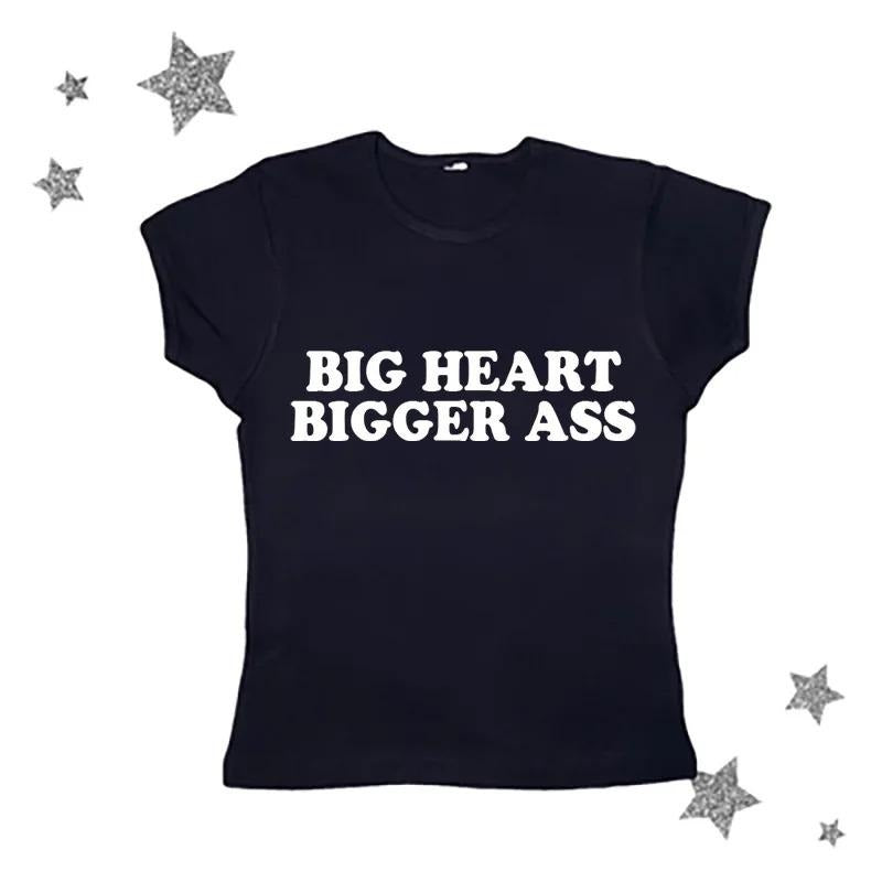 Gothic Big Heart Bigger Ass Baby Tee, Gothic Emo Girl Tops, Grunge 2000s, Emo Scene 2000s Clothes, Y2k Top Women...