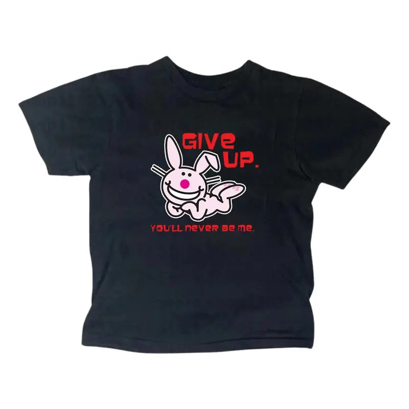 Gothic Emo Girl Top - Funny Happy Bunny Baby Tee, Casual Cotton Short Sleeve, Summer, Machine Washable, Fitted Design