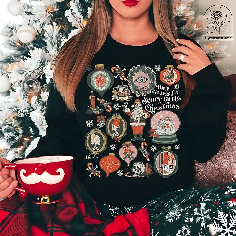 Gothic Krampus T-Shirt Scary Christmas Sweatshirt Collection with Victorian Flair Hoodie | GrindPrints.com