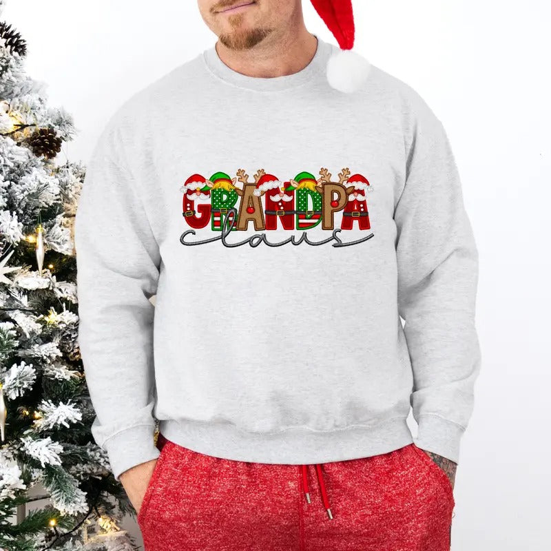 Grandpa Claus Faux Embroidery Unisex Sweatshirt T-Shirts, Hoodie | GrindPrints.com