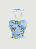 Graphic Print Sleeveless Halter Tops Ruched Boho Crop Cami Tops T-Shirts, Hoodie, Sweatshirt | GrindPrints.com
