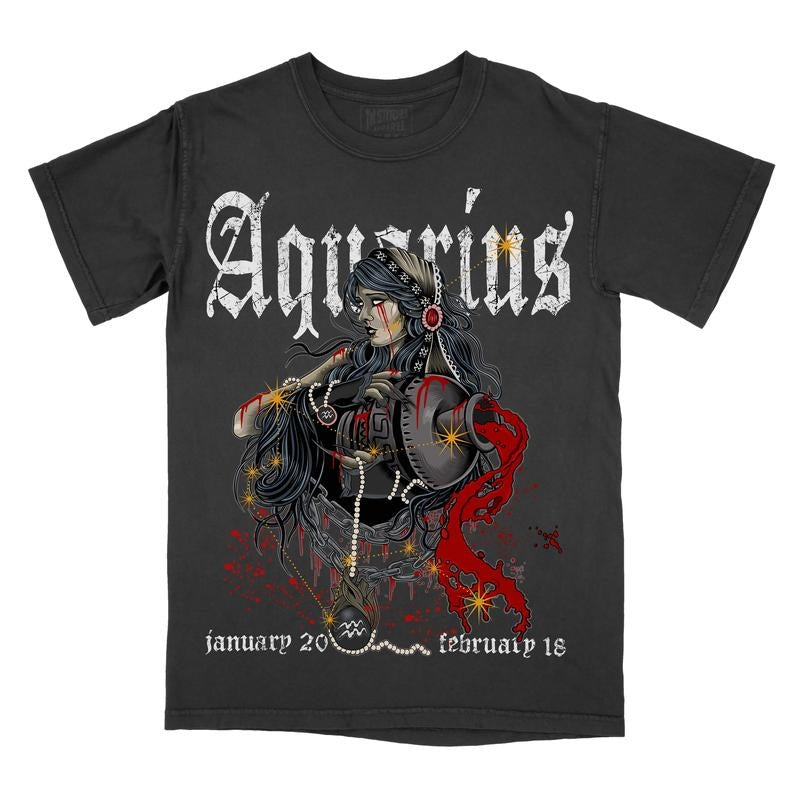 Graphic Tee Aquarius Zodiac Sign Comfort Colors, Horoscope Shirt, Astrology T-Shirt Hoodie, Sweatshirt | GrindPrints.com