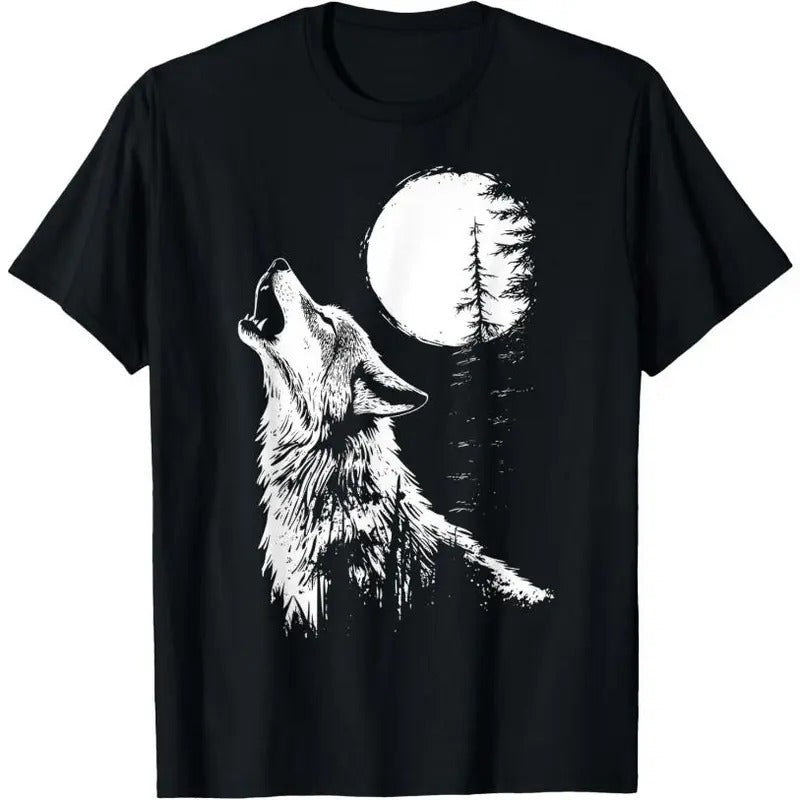 Graphic Tee Wolf Howling Moon Forest Nature Wildlife Animal T-Shirt Hoodie, Sweatshirt | GrindPrints.com