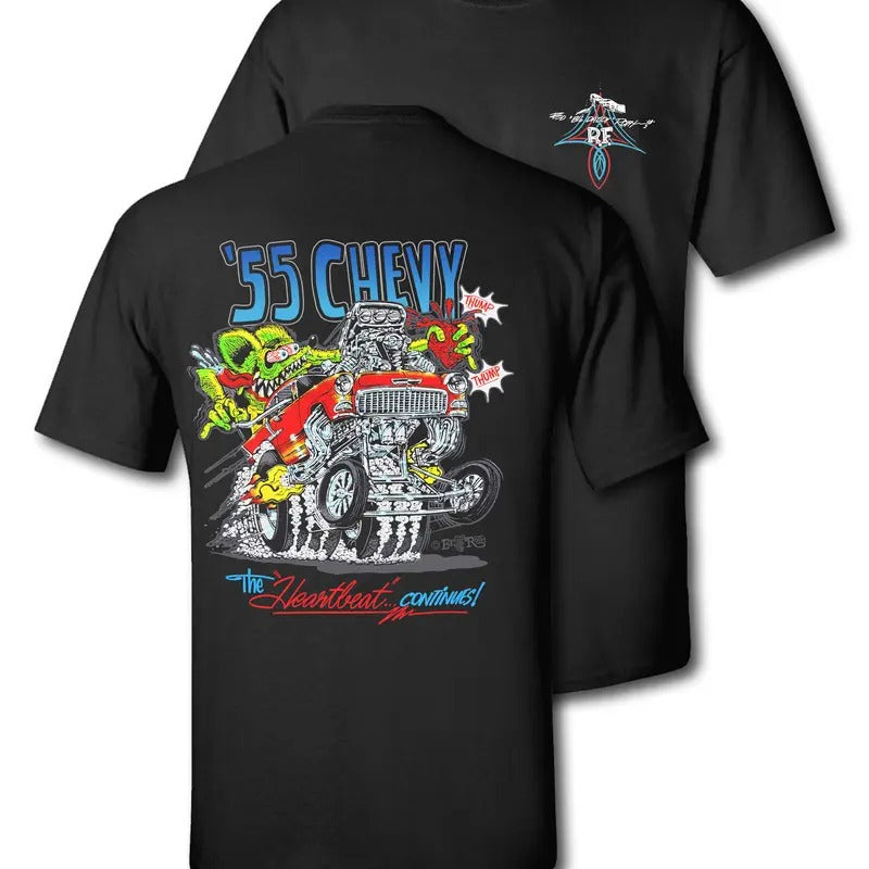 Graphic Tees Rat Fink "Big Daddy" 55 Chevy - The Heartbeat of America Casual Cotton Hoodie, Sweatshirt | GrindPrints.com