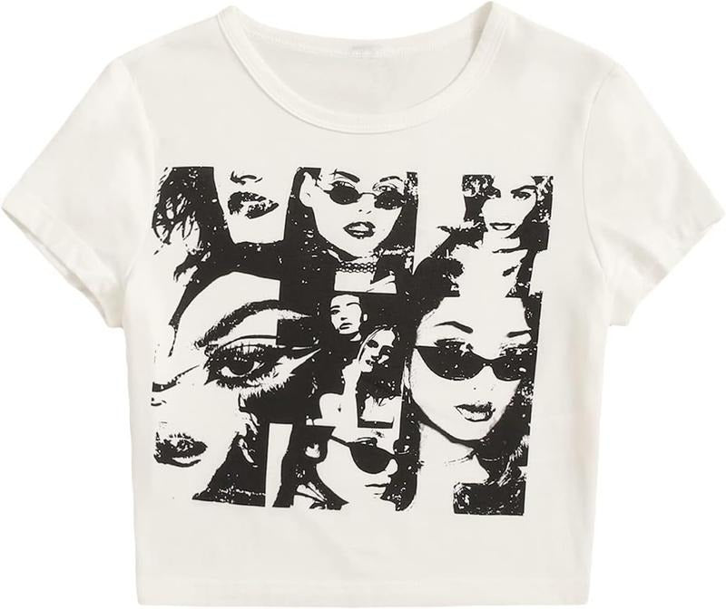 Graphic Tees Summer Figure Print Short Sleeve T Shirts Crop TopY2K Hoodie, Sweatshirt | GrindPrints.com
