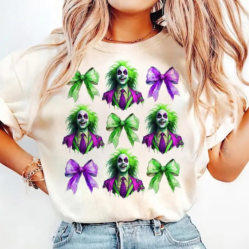 Green Beetle Halloween Movie Shirt Beetlejuice Shirt Coquette Girly Horror Movie Character Horror Movie Halloween Halloween Shirt Classic Cotton Print All Sizes T-Shirts, Hoodie, Sweatshirt