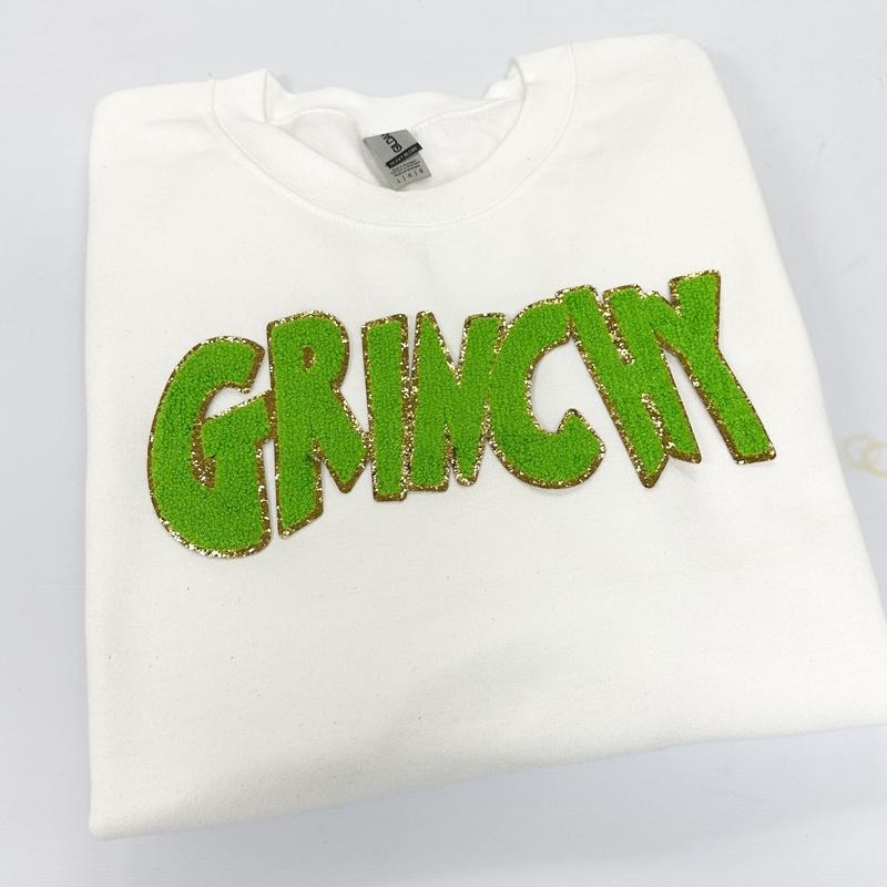 Green Chenille Patch Sweatshirt -- WHITE T-Shirts, Hoodie | GrindPrints.com