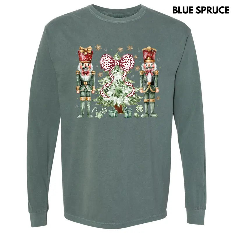Green Nutcracker Holiday Long Sleeve Comfort Colors T-Shirt 'NLB' Hoodie, Sweatshirt | GrindPrints.com