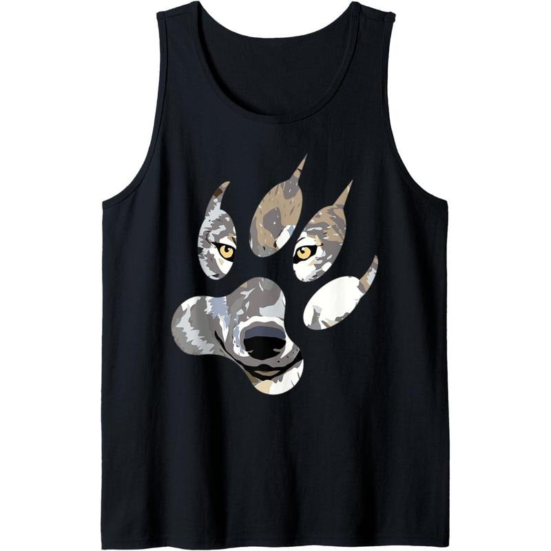 Grey Wolf Lover Lone Wolf Paw Silhouette Tank Top MADE USA T-Shirts, Hoodie, Sweatshirt