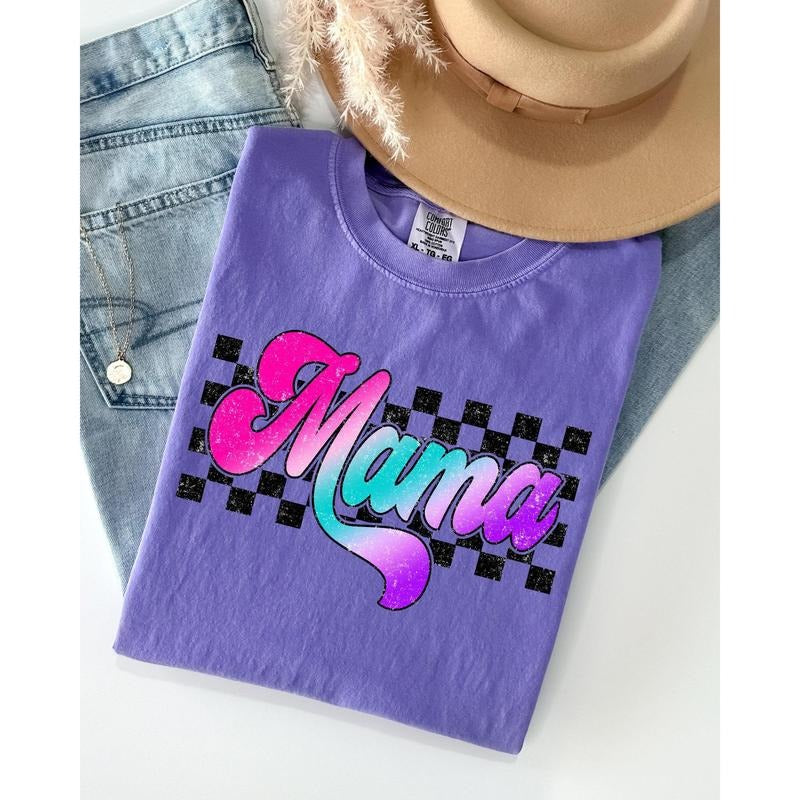 Groovy Mama Checkered Lightening Bolt Colorful Mother Mom Retro Shirt Comfort Color T-Shirts, Hoodie, Sweatshirt