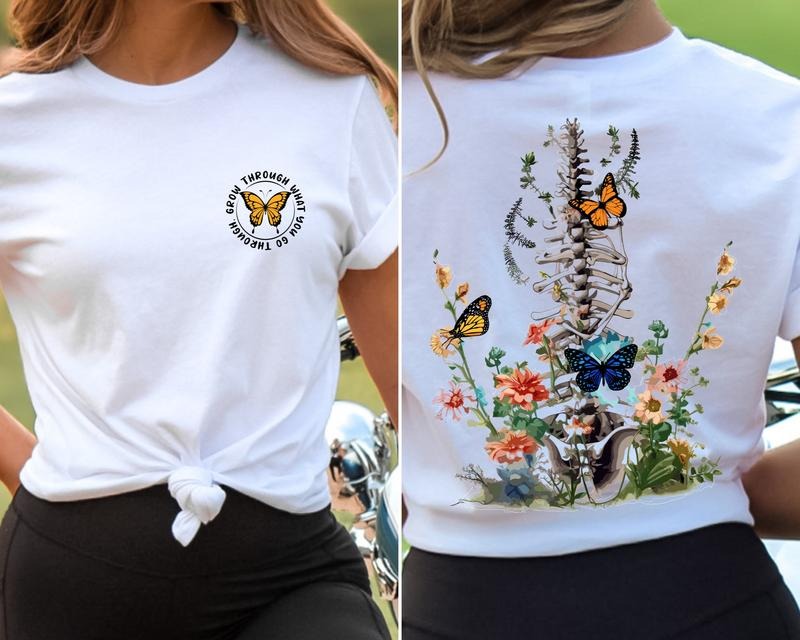 Grow Through Shirt Floral Spine Motivational Positive Saying Mental Health Warrior T-Shirts, Hoodie, Sweatshirt