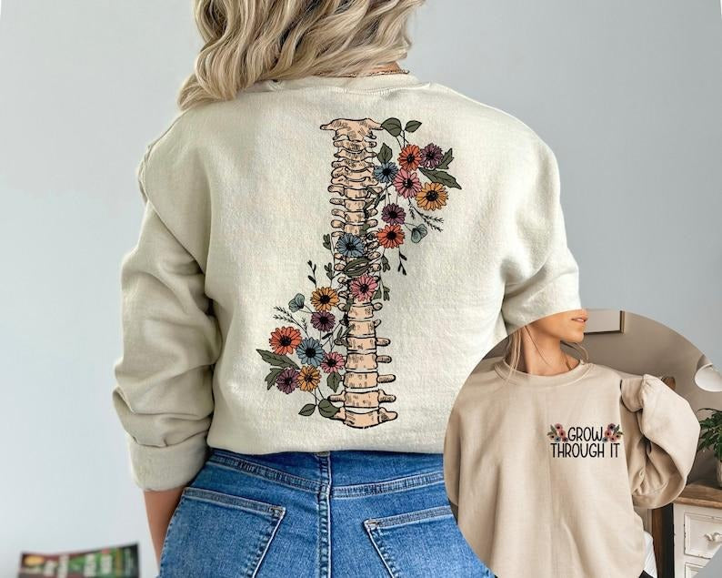 Grow Through It Sweatshirt, Floral Spine Sweatshirt, Motivational Sweatshirts, Positive Saying Sweatshirts, Mental Health...