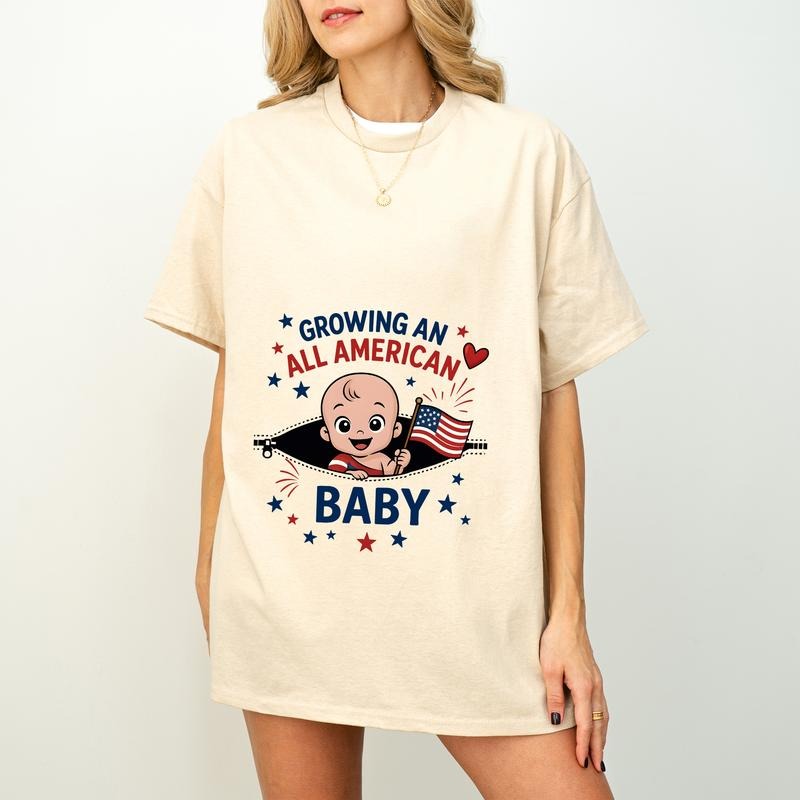 Growing an All American Baby T-Shirt, Funny Pregnancy 4th of July Shirt, Summer Pregnant Announcement T-Shirt, Patriotic...