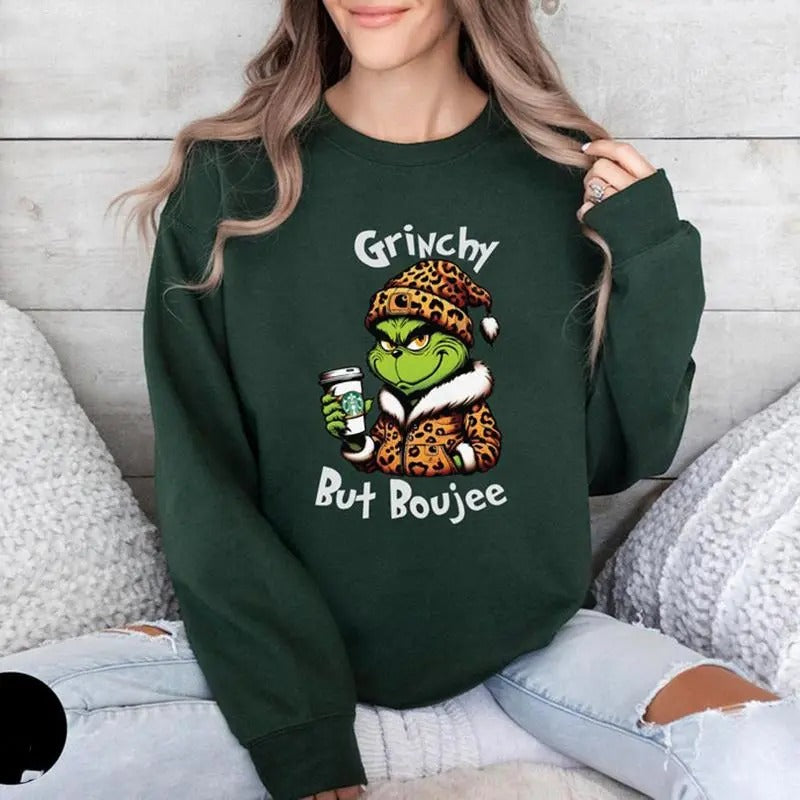 Grrinchy But Boujee Christmas Sweatshirt, Trendy Bougie Holiday Shirt, Funny Christmas Gifts for Her Hoodie | GrindPrints.com