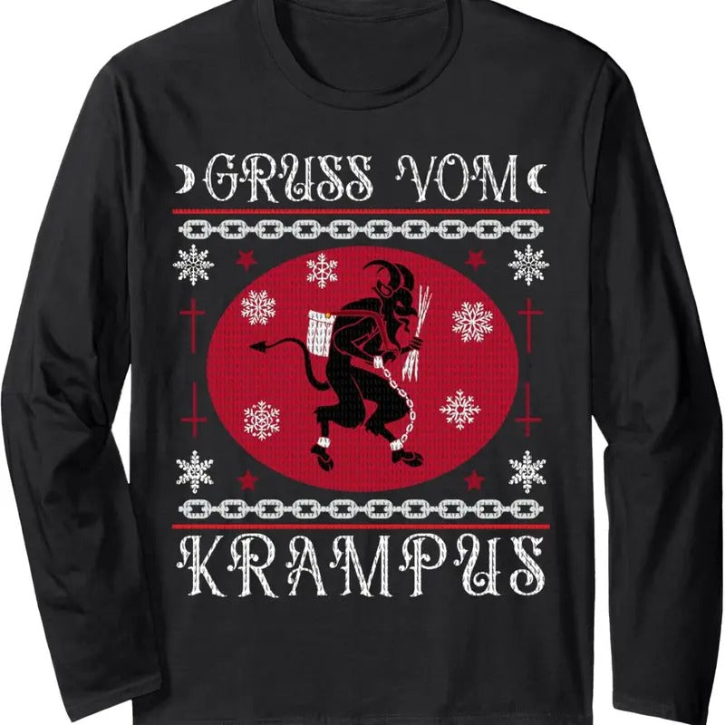 Gruss Vom Krampus. Goth Christmas Ugly Sweater. Krampus Xmas Long Sleeve T-Shirt Hoodie, Sweatshirt | GrindPrints.com