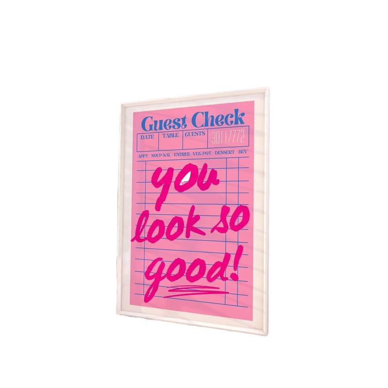 Guest Check Receipt Poster, Funky Retro Trendy Guest Check Print, Bar Cart Art, Girly Wall Art, Aesthetic Preppy Print,...