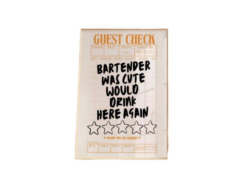 Guest Check Receipt, Cute Bartender Poster, Retro Bar Cart Art Decor, Retro Guest Check Print, Trendy Kitchen Wall Art,...