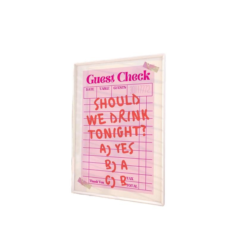 Guest Check Receipt, Should We Drink Tonight, Bar Cart Wall Art Decor, Guest Check Poster, Retro Cocktail Print, Drinks...