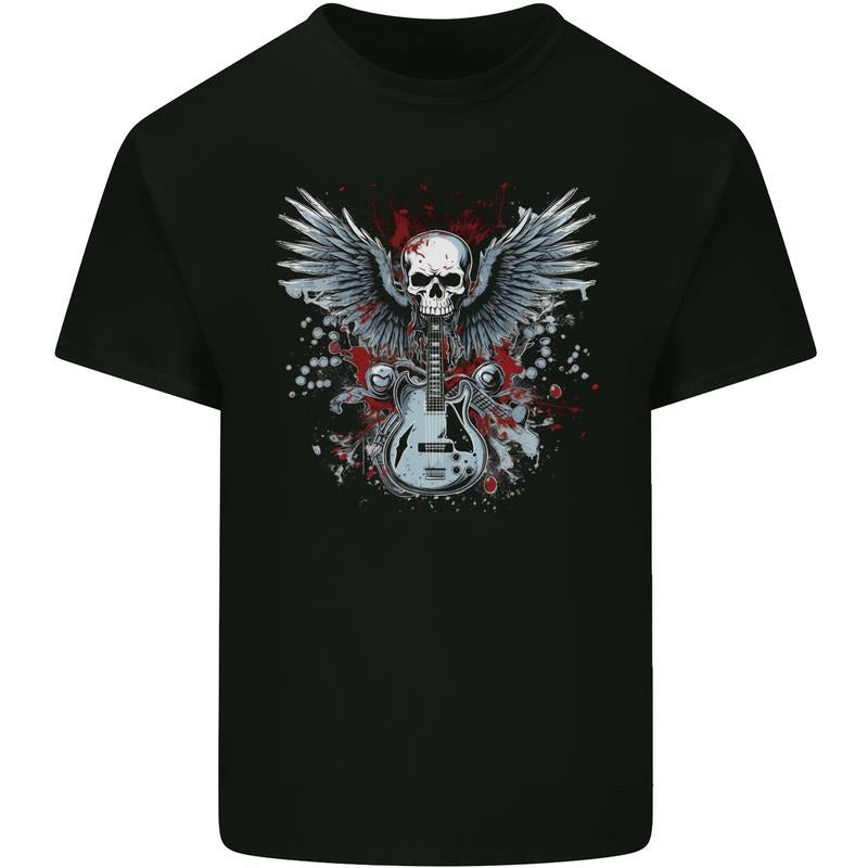 Guitar & Skull Heavy Metal Rock Music Wings Mens Cotton T-Shirt Tee Top Made in USA Hoodie, Sweatshirt | GrindPrints.com