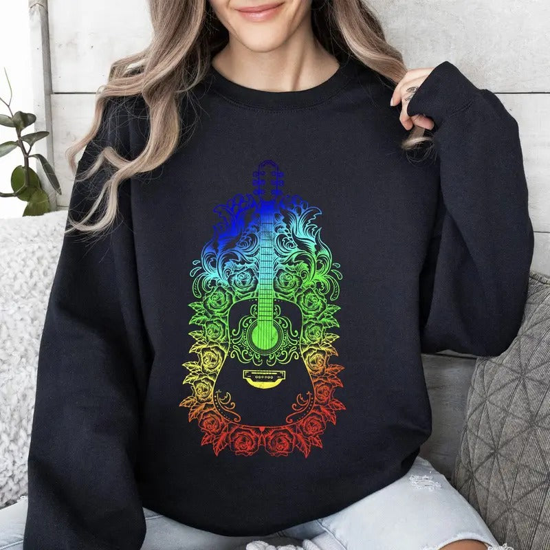 Guitar With Roses, Colorful Sweatshirt T-Shirts, Hoodie | GrindPrints.com