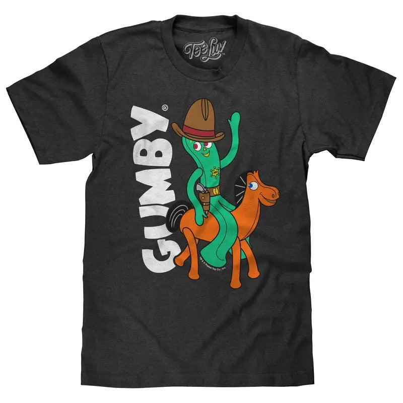 Gumby and Pokey Cowboy T-Shirt - Charcoal Gray Heather Hoodie, Sweatshirt | GrindPrints.com