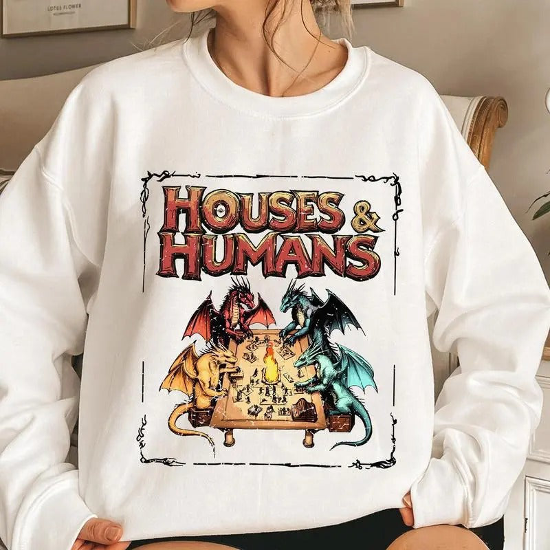 H0uses and Humans D&D Shirt, D&D T-shirt, Vintage Retro 90s Joke D and D Sweatshirt, Dragon Hoodie | GrindPrints.com