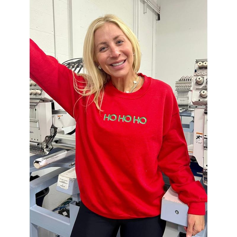 HO HO HO Embroidered Sweatshirt T-Shirts, Hoodie | GrindPrints.com