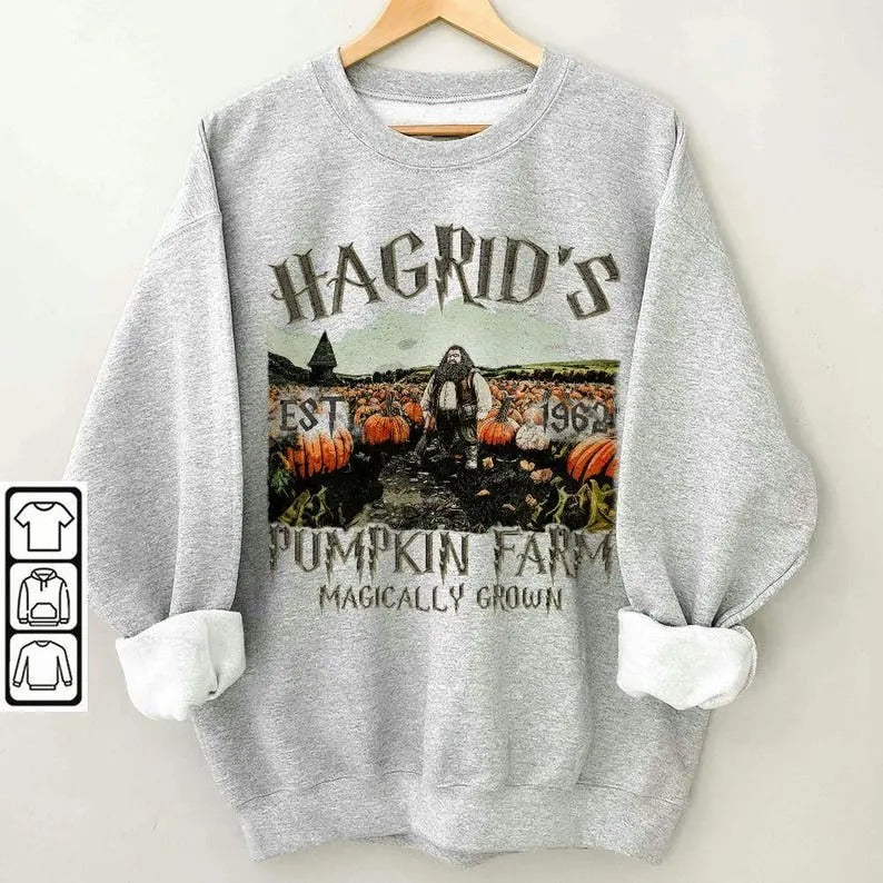 Hagrid's Pumpkin Fall Tshirt, Vintage Halloween HP Potterhead Unisex Shirt, Hoodie Underwear Lady pumpkin crewneck Sweatshirt