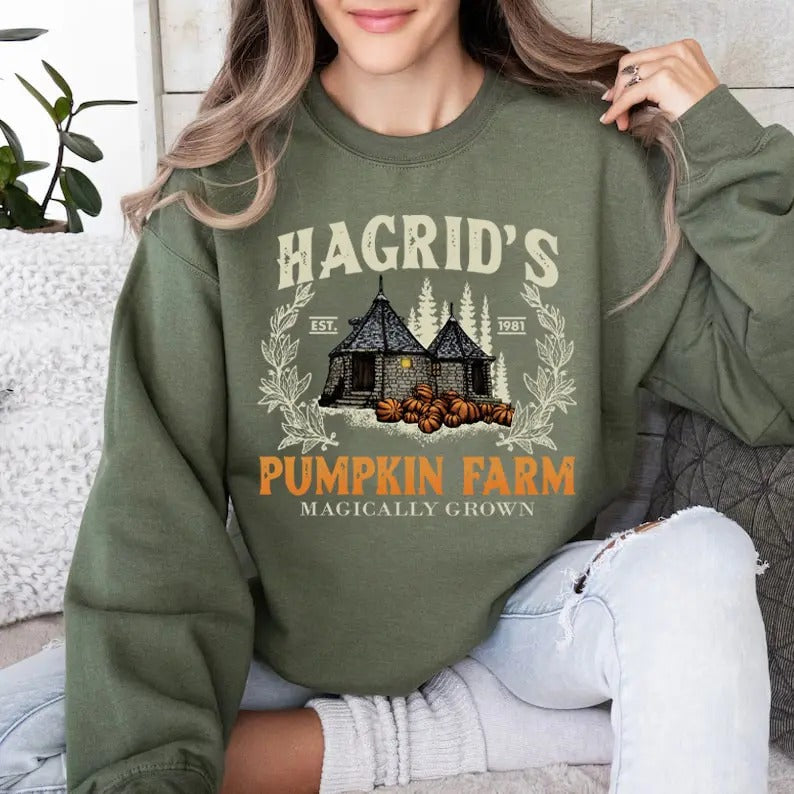 Hagrid's Pumpkin Patch Sweatshirt, Vintage Fall Shirt, Retro Halloween T-Shirt, Pumpkin Patch Sweatshirt, Wizard...