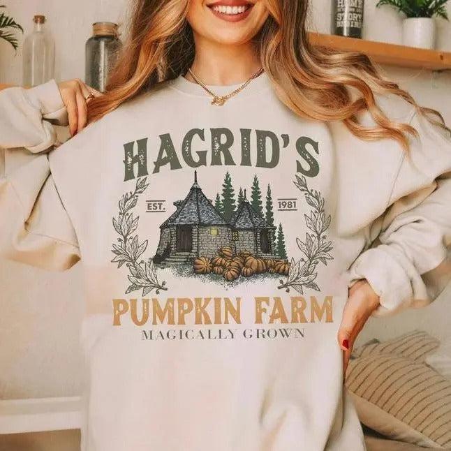 Hagrids Pumpkin Farm Sweatshirt EST 1981, Unisex Classic Cotton Tee with Graphic Print in All Sizes Hoodie | GrindPrints.com