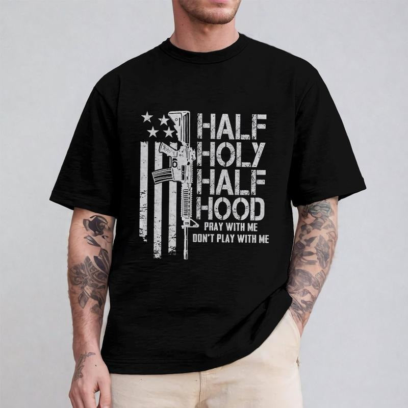 Half Holy Half Hood Pray With Me Don't Play With Me Tee Pure Cotton Casual Style Crew Neck Short Sleeve T-Shirt Tops...
