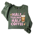 Half Teacher Half Coffee sweatshirt, Coffee Addict Teacher Sweater, Funny Teacher Shirt Leggings Casual Clothing Cotton...