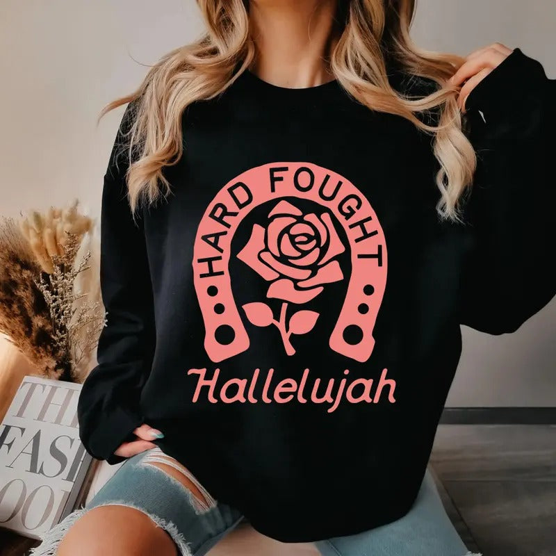 Hallelujah Jesus Brandon Lake Hard Fought Religious Sweatshirt Casual Street Style Fleece Fabric Crewneck Pullover...