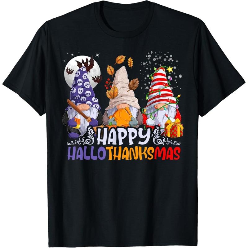 HalloThanksMas Gnomes Halloween Thanksgiving Christmas Happy T-Shirtmade in us T-Shirts, Hoodie, Sweatshirt | GrindPrints.com