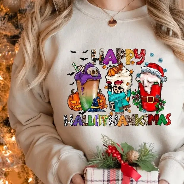 HalloThanksMas Shirt, Holiday Season Sweatshirt, Holiday, Halloween, Thanksgiving Shirt, Christmas Sweatshirt, Holiday...