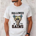 Hallowed Be Thy Gains Jesus Gym T-Shirt Pure Cotton Casual Street Style Crew Neck Short Sleeve T-Shirt Tops Trendy For...