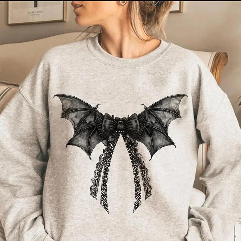 Halloween Bat Gothic Coquette Bow Retro Halloween Gothic Black Bow Spooky Season Shirt Soft Girl Gothic Bat Bow Menswear Womenswear Lady Top Fabric Printed Cotton T-Shirts, Hoodie, Sweatshirt
