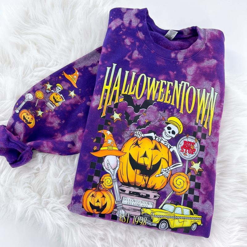 Halloween City Skeleton Town Sweatshirt or Hoodie with sleeve print Comfy Womenswear Tops T-Shirts | GrindPrints.com