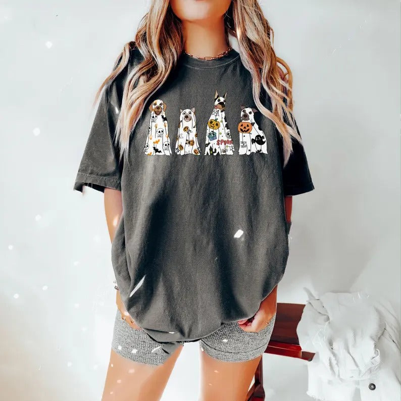 Halloween Dog Comfort Colors Shirt, Ghost Dog Shirt, Сute Ghost Dog T-shirt, Halloween Tshirt Women, Dog Lover Gift,...