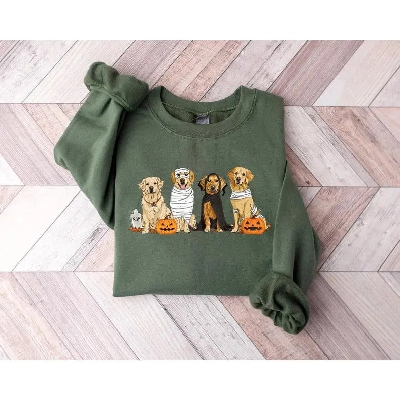 Halloween Dog Sweatshirt, Golden Retriever Ghost Dogs sweatshirt, Halloween Sweater T-Shirts, Hoodie | GrindPrints.com