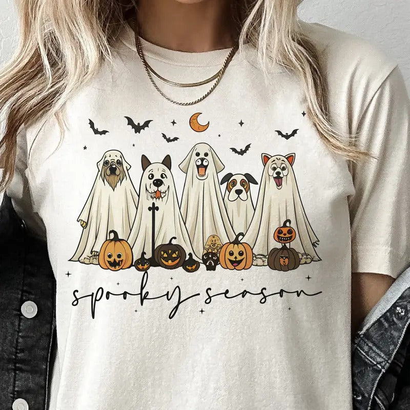 Halloween Dog Tee Spooky Season Dog Tshirt Ghost Dog Halloween T-Shirt Funny Dog Halloween Tees Spooky Season Tshirt...