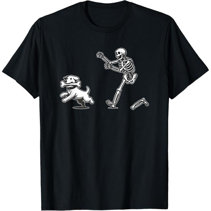 Halloween Dog, Funny Skeleton, Skeleton Chasing Dog T-Shirt made in usa Hoodie, Sweatshirt | GrindPrints.com